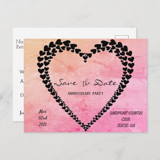 Hart door hart Roze Waterverf Briefkaart (Voorkant / Achterkant)