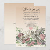 Hart Doves Roos Roze Romance Bruiloft Kaart (Voorkant / Achterkant)