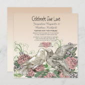 Hart Doves Roos Roze Romance Bruiloft Kaart (Voorkant / Achterkant)
