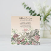 Hart Doves Roos Roze Romance Bruiloft Kaart (Staand voorkant)
