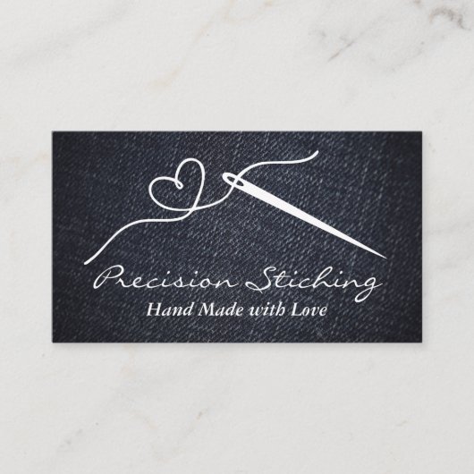 Hart Draad Naald | Denim Materiaal Visitekaartje (Voorkant)