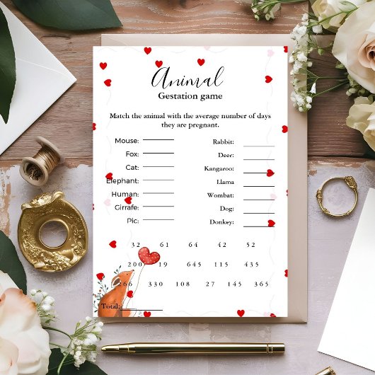 Hart Dracht spel baby shower spel Kaart