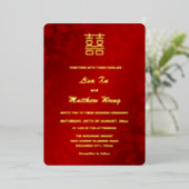 Hart Dubbel Geluk Rood Goud Chinees Bruiloft Folie Uitnodiging (Staand Voorkant)