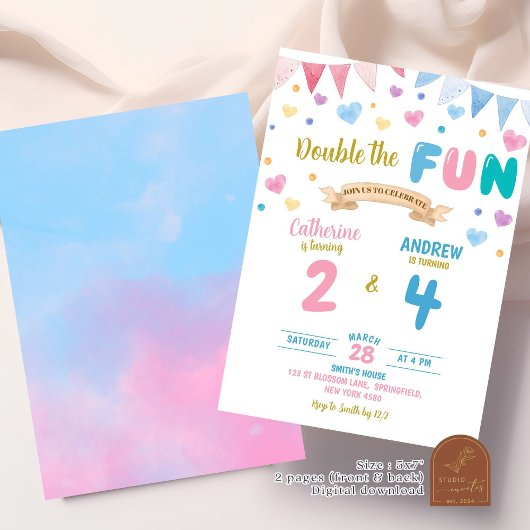 Hart Dubbele Viering Jongen Meisje Joint Verjaarda Kaart