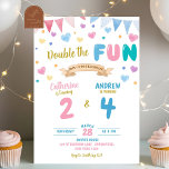 Hart Dubbele Viering Jongen Meisje Joint Verjaarda Kaart<br><div class="desc">Dubbele viering Jongen en Meisje Verjaardag Uitnodiging,  Ballon Kids Verjaardag Uitnodiging,  Kleurrijke Ballon Kids Verjaardag Party,  Dubbele de Leuke Kids Verjaardag,  Gezamenlijke Verjaardag Uitnodiging van de Verjaardag van de Broer</div>