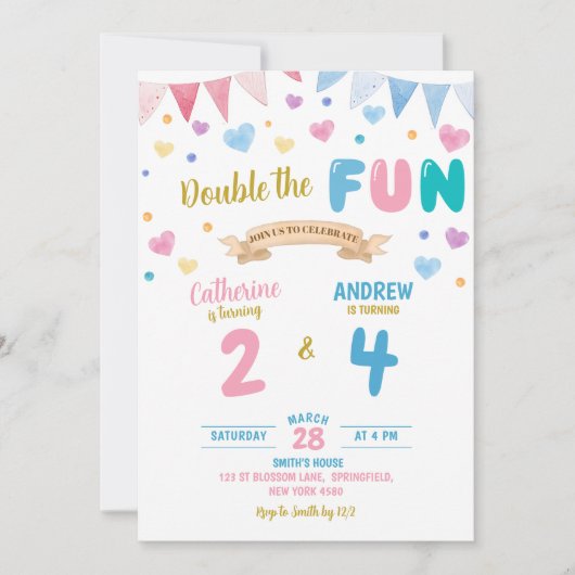 Hart Dubbele Viering Jongen Meisje Joint Verjaarda Kaart (Voorkant)