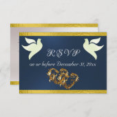 Hart, Duiven & Lint - Blauw/Goud RSVP Kaartje (Voorkant / Achterkant)