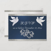 Hart, Duiven & Lint - Blauw/Zilver RSVP Kaartje (Voorkant / Achterkant)