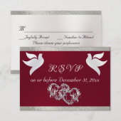 Hart, Duiven & Lint - Bourgogne/Zilver RSVP Kaartje (Voorkant / Achterkant)