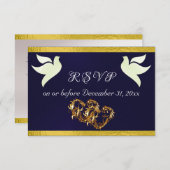 Hart, Duiven & Lint - Marine/Goud RSVP Kaartje (Voorkant / Achterkant)