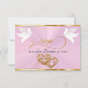 Hart, Duiven & Lint - Pastel Roze/Goud RSVP Kaartje