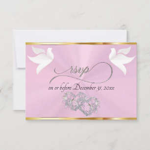 Hart, Duiven & Lint - Pastel Roze/Zilver RSVP Kaartje