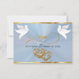 Hart, Duiven & Lint - Pastelblauw/Goud RSVP Kaartje