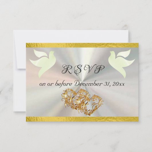 Hart, Duiven & Lint - Wit/Goud RSVP Kaartje (Voorkant)