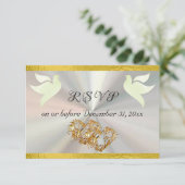 Hart, Duiven & Lint - Wit/Goud RSVP Kaartje (Staand voorkant)