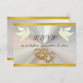 Hart, Duiven & Lint - Wit/Goud RSVP Kaartje (Voorkant / Achterkant)