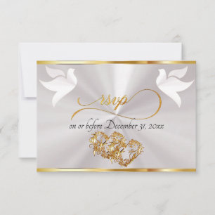 Hart, Duiven & Lint - Witte Parel/Goud RSVP Kaartje