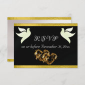 Hart, Duiven & Lint - Zwart/Goud RSVP Kaartje (Voorkant / Achterkant)