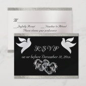 Hart, Duiven & Lint - Zwart/Zilver RSVP Kaartje (Voorkant / Achterkant)