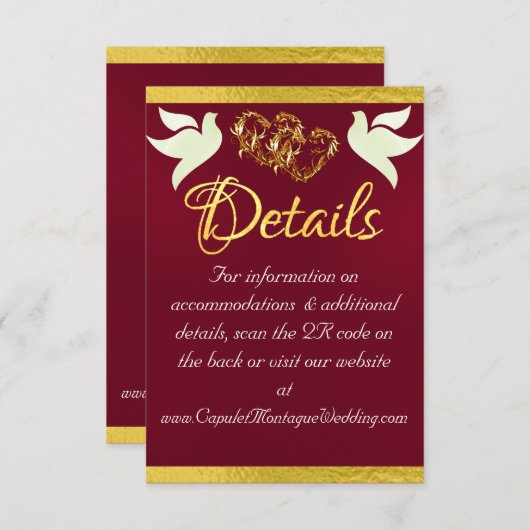 Hart & Duiven, QR-code - Bourgogne/Goud Informatiekaartje (Voorkant / Achterkant)