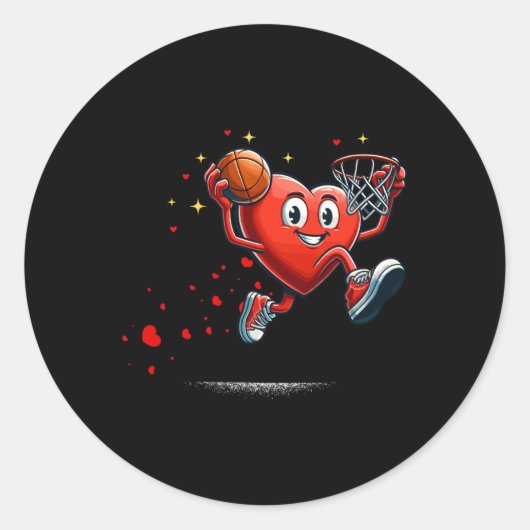 Hart Dunking Valentijnsdag Basketbal Kinderen Ronde Sticker (Voorkant)