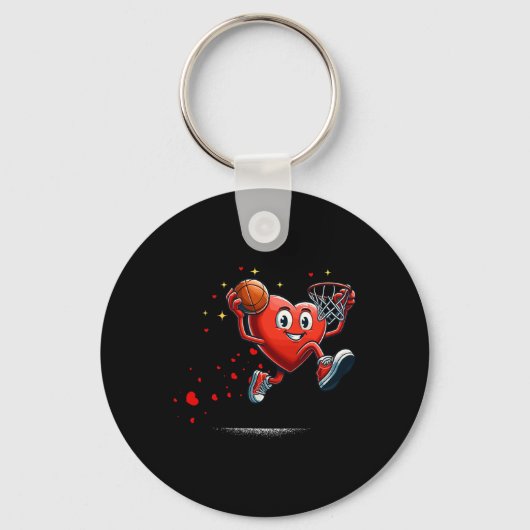 Hart Dunking Valentijnsdag Basketbal Kinderen Sleutelhanger (Voorkant)