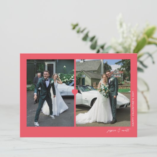 Hart Duo Rode Valentijnsdag Fotokaart Feestdagenkaart (Staand voorkant)