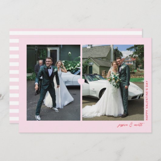 Hart Duo Roze Valentijnsdag Fotocard Feestdagenkaart (Voorkant / Achterkant)