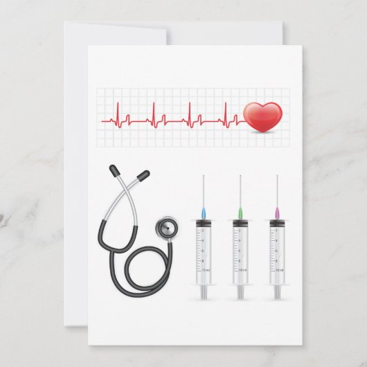 Hart ECG-monitor met stethoscoop en spuiten Kaart (Voorkant)