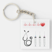 Hart ECG-monitor met stethoscoop en spuiten Sleutelhanger (Voorkant)