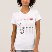 Hart ECG-monitor met stethoscoop en spuiten T-shirt (Voorkant)