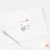 Hart ECG-monitor met stethoscoop en spuiten Vierkante Sticker (Envelop)