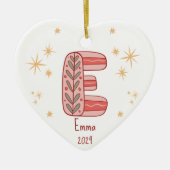 Hart Eerste Kerst Baby Meisje met Initiaal E Keramisch Ornament (Voorkant)