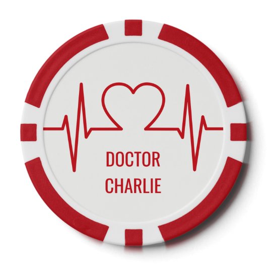 Hart EKG aangepaste naam & beroep poker chips (Voorkant)