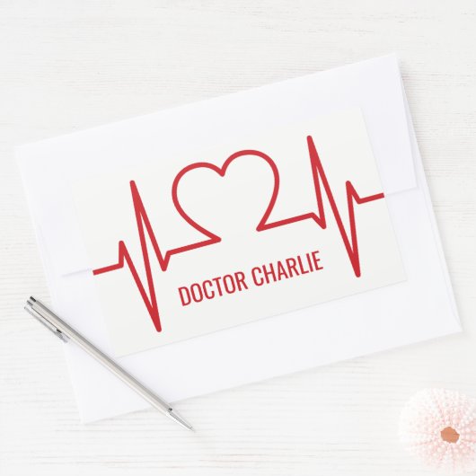 Hart EKG aangepaste naam & beroep stickers (Envelop)