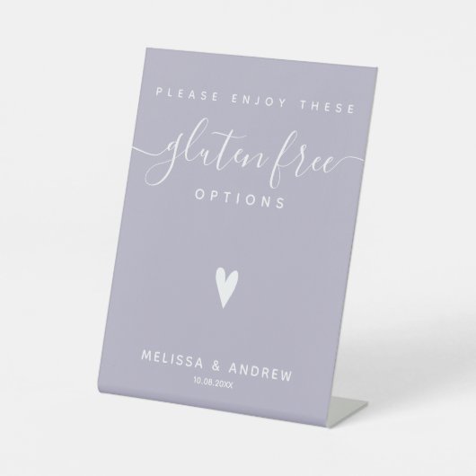Hart & Elegant Script - Bruiloft Glutenvrij eten Reclamebord Met Voetstuk (Voorkant)