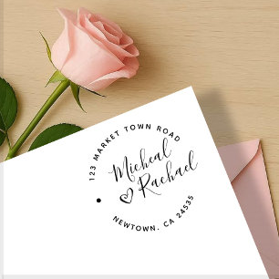 Hart & Elegante Ronde Tekst Trouwretouradres Rubberstempel