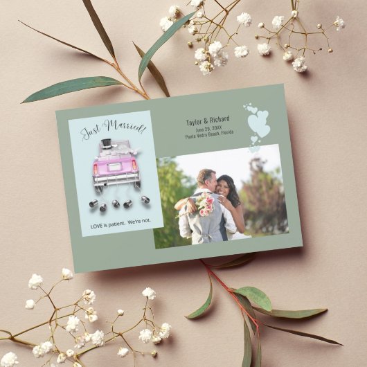 Hart en auto/gewoon huwelijksaankondiging kaart