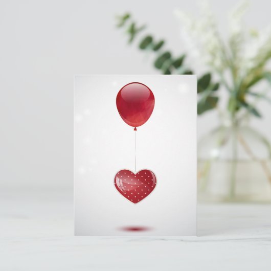 Hart en ballon briefkaart (Staand voorkant)