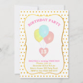 Hart en Ballonnen 13e Verjaardag Uitnodiging (Voorkant)