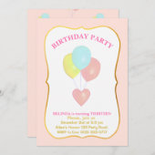 Hart en Ballonnen 13e Verjaardag Uitnodiging (Voorkant / Achterkant)