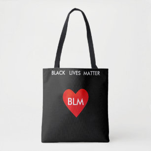 Hart en Black Lives Matter tekst op zwart Tote Bag