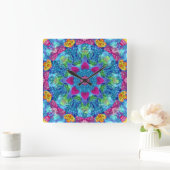 Hart- en blauw-Vintage Fractal Kaleidoscoop Vierkante Klok (Huis)