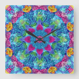 Hart- en blauw-Vintage Fractal Kaleidoscoop Vierkante Klok