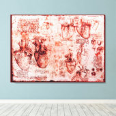 Hart en bloedvaten, Leonardo da Vinci, rood Canvas Afdruk (Insitu (Houten vloer))