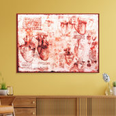 Hart en bloedvaten, Leonardo da Vinci, rood Canvas Afdruk (Insitu (Woonkamer))