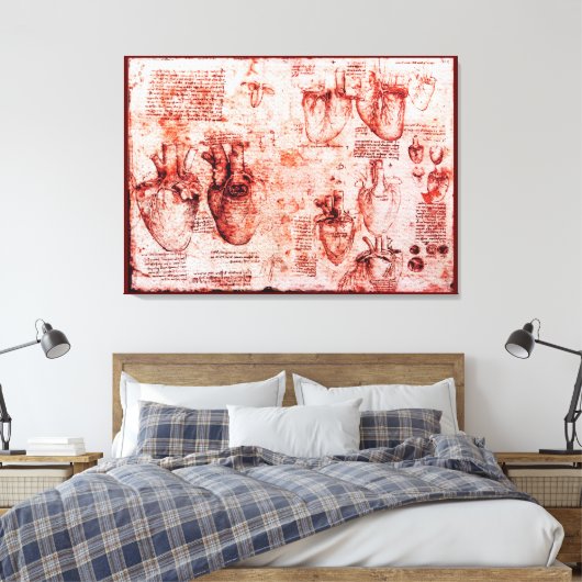 Hart en bloedvaten, Leonardo da Vinci, rood Canvas Afdruk (Insitu (Slaapkamer))