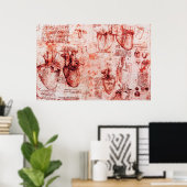 Hart en bloedvaten Leonardo Da Vinci,rood Poster (Thuiskantoor)