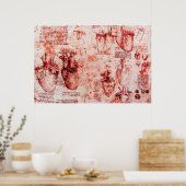 Hart en bloedvaten Leonardo Da Vinci,rood Poster (Keuken)