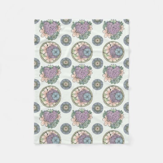 Hart en bloemen doodle art deken. fleece deken (Voorkant)
